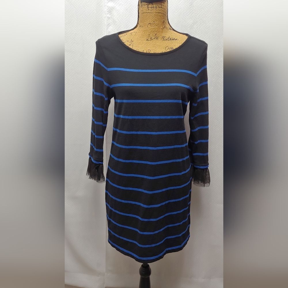 BeachLunchLounge Shay Striped Crinoline Cuff Shift Dress 100% Cotton S…